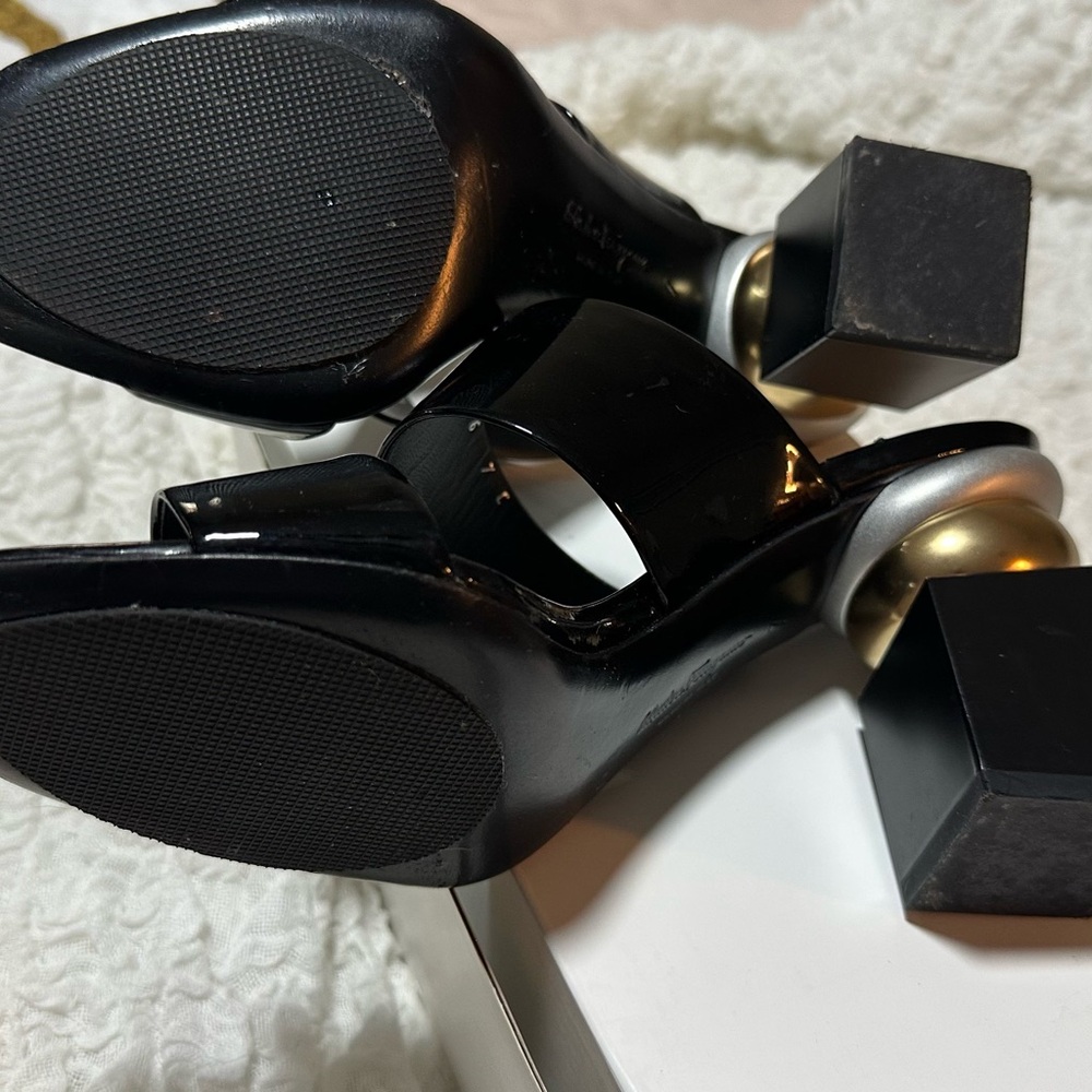 Salvatore Ferragamo Black Patent Leather Mules - Picture 5 of 5